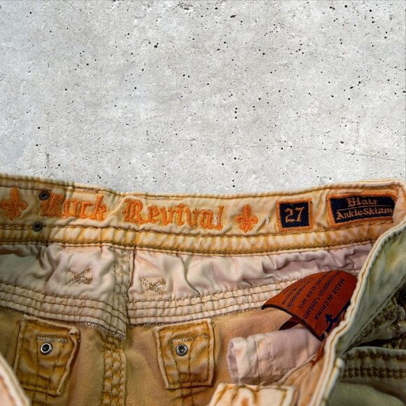 Rock Revival Blair AR13 Jean Shorts Women’s 27 Yellow Distressed Faded Bleached - Picture 3 of 8
